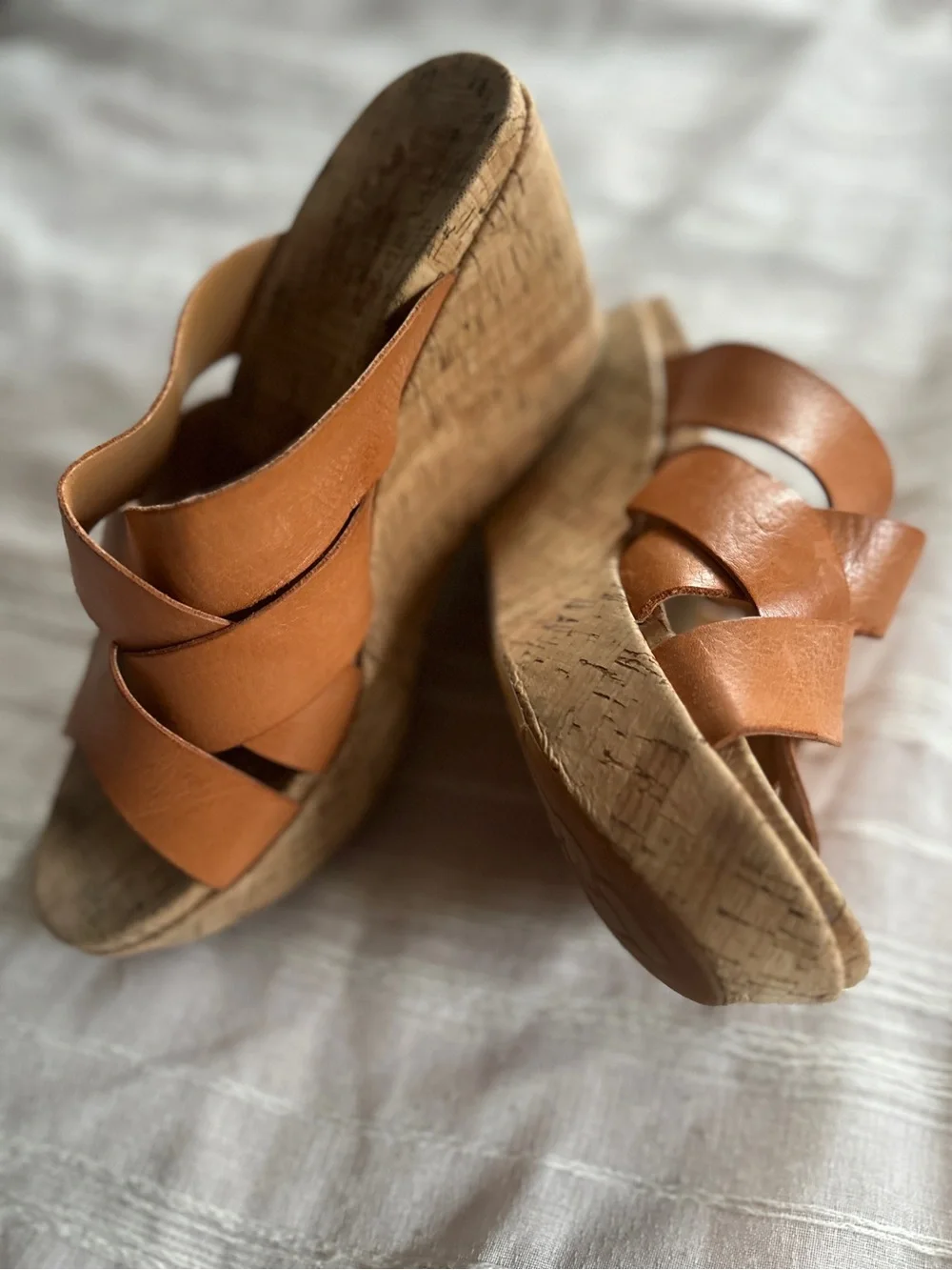 KORK-EASE Aria Tan Leather Crisscross Platform Wedge Sandals | 9
